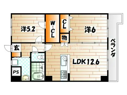 リオグランデ八幡(2LDK/7階)の間取り写真