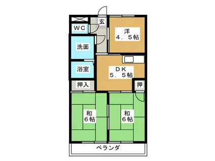 アバンハウスI-B(3DK/4階)の間取り写真