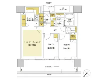 HARUMI FLAG SUN VILLAGE D棟(2LDK/10階)の間取り写真
