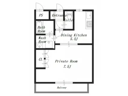 パンヴィラージュ(1DK/2階)の間取り写真