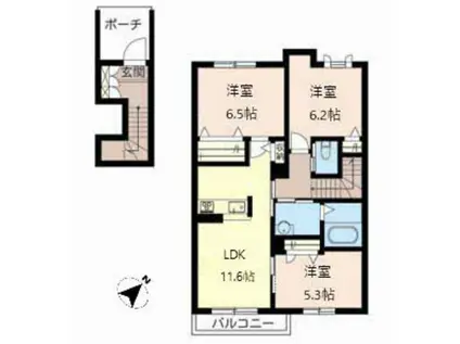 ラテール平城A棟(3LDK/2階)の間取り写真