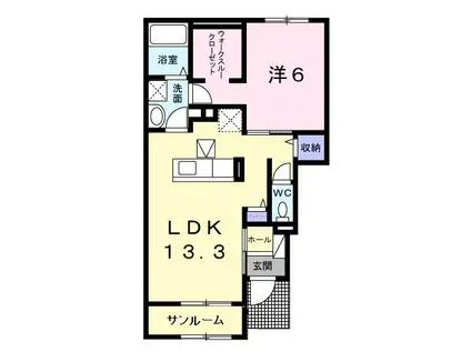 プラシード B(1LDK/1階)の間取り写真