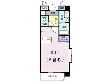 ボヌールヒルズ長尾(ワンルーム/6階)の間取り写真