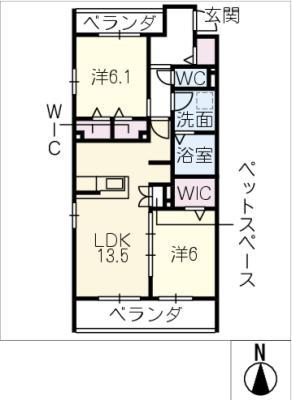 メゾンドゥラミティエ(2LDK/2階)の間取り写真