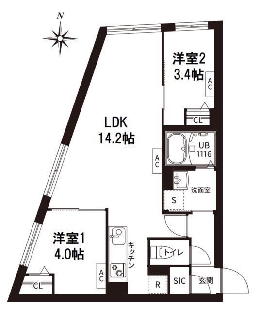 レピュア旗の台レジデンス(2LDK/1階)の間取り写真