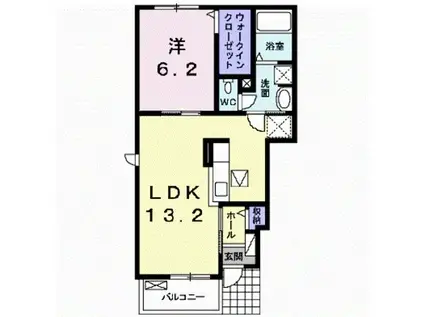 DK堀米(1LDK/1階)の間取り写真