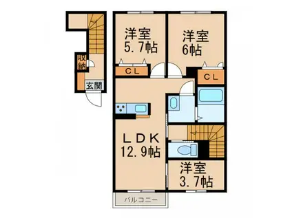 シャーメゾン園部(3LDK/2階)の間取り写真