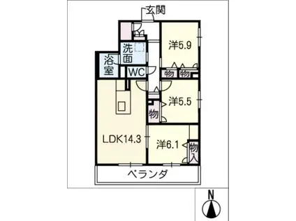 ルミエール・ド・ソレイユ(3LDK/1階)の間取り写真