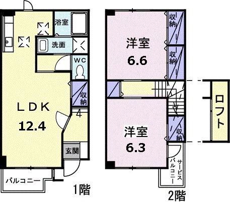 プラティークB(2LDK/1階)の間取り写真