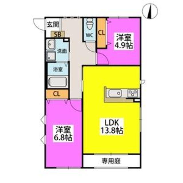 TASHIMARTERRACE(2LDK/1階)の間取り写真