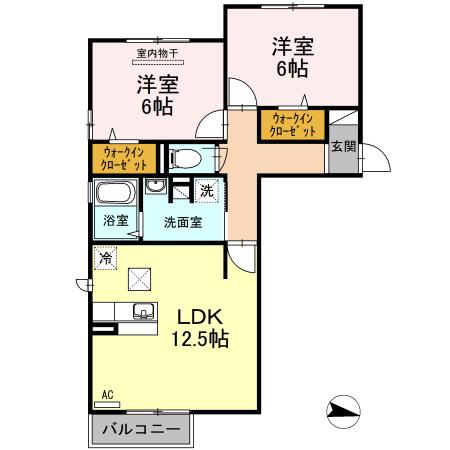 VINCULNM B棟(2LDK/1階)の間取り写真