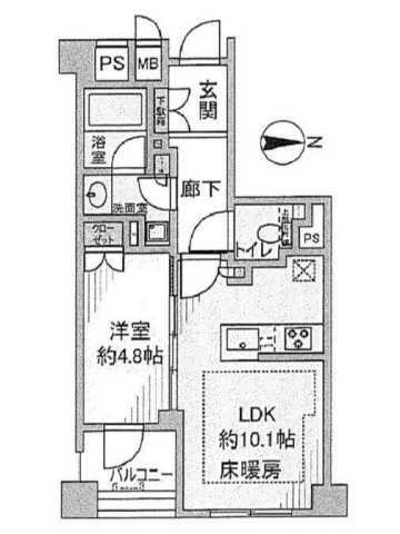 ジオ新宿百人町(1LDK/4階)の間取り写真