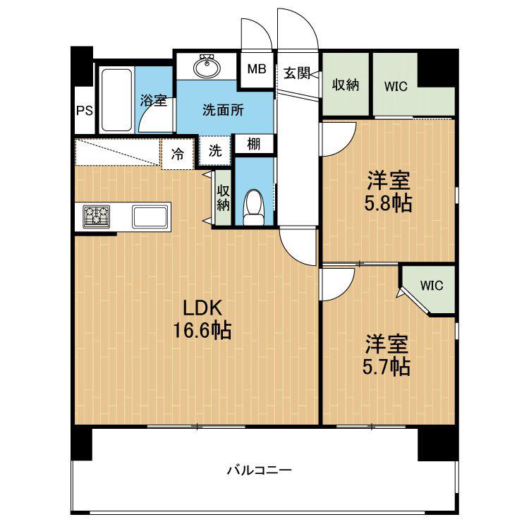 フェリーチェ九品寺(2LDK/7階)の間取り写真