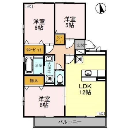 ハリークレストA(3LDK/3階)の間取り写真