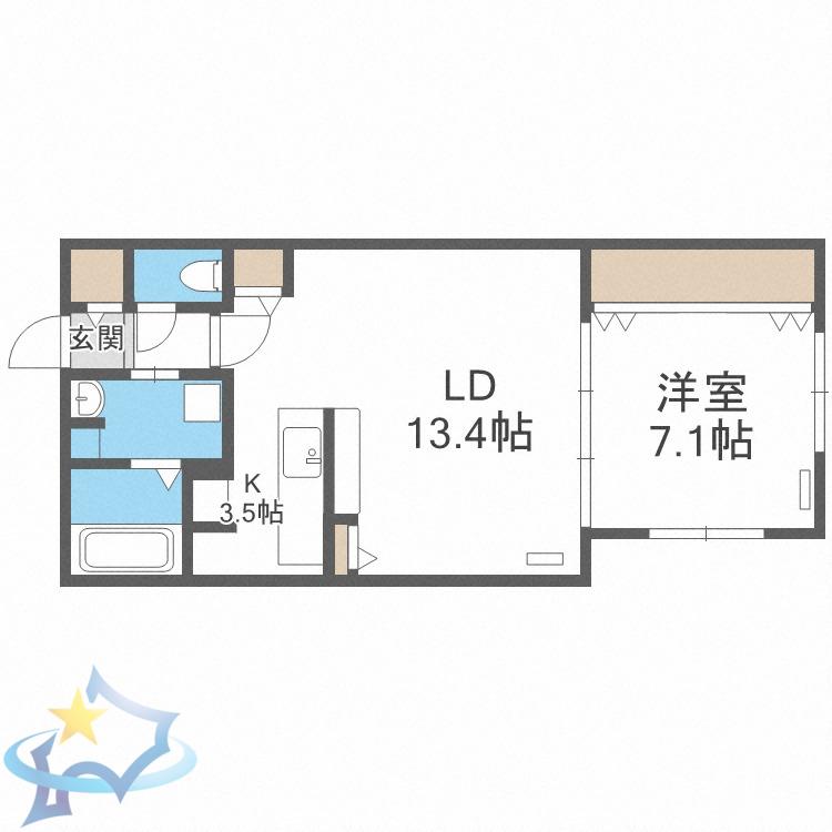 アイメゾン参番館(1LDK/4階)の間取り写真
