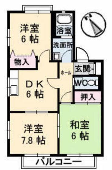 ボービラージュ中山台B棟(3DK/2階)の間取り写真