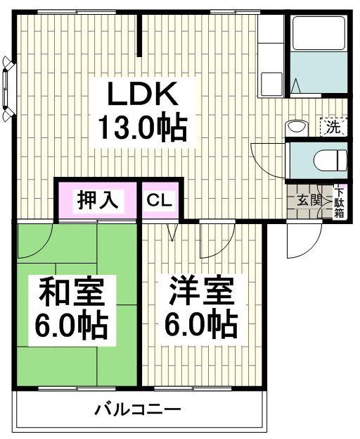 サンビレッジ湘南A(2LDK/1階)の間取り写真