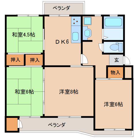 近鉄東生駒ガーデンハイツF棟(4DK/1階)の間取り写真