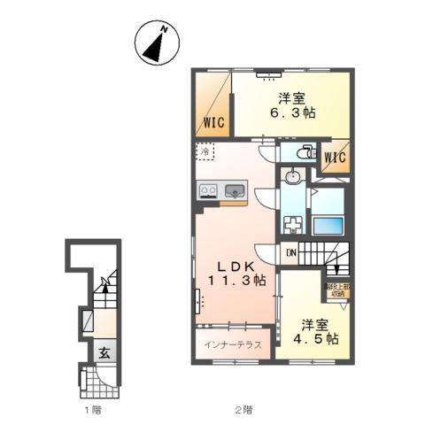 水戸市酒門町アパート(2LDK/2階)の間取り写真