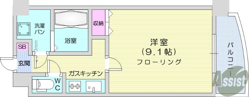 シティ連坊(1K/6階)の間取り写真