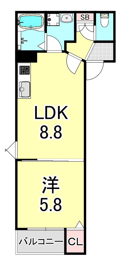 LA-CREA潮江(1LDK/2階)の間取り写真