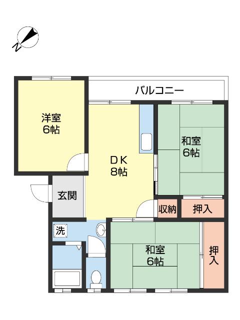 西浜VILLAGE(3DK/1階)の間取り写真