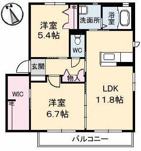 グランドール(2LDK/2階)の間取り写真