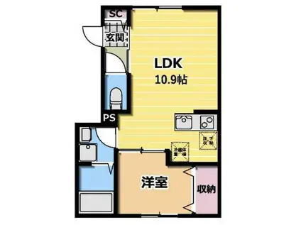 モンシャトー下馬(1LDK/1階)の間取り写真