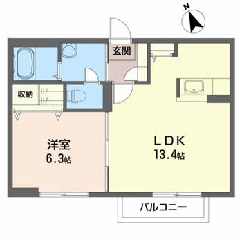 コンフォータブル B(1LDK/1階)の間取り写真
