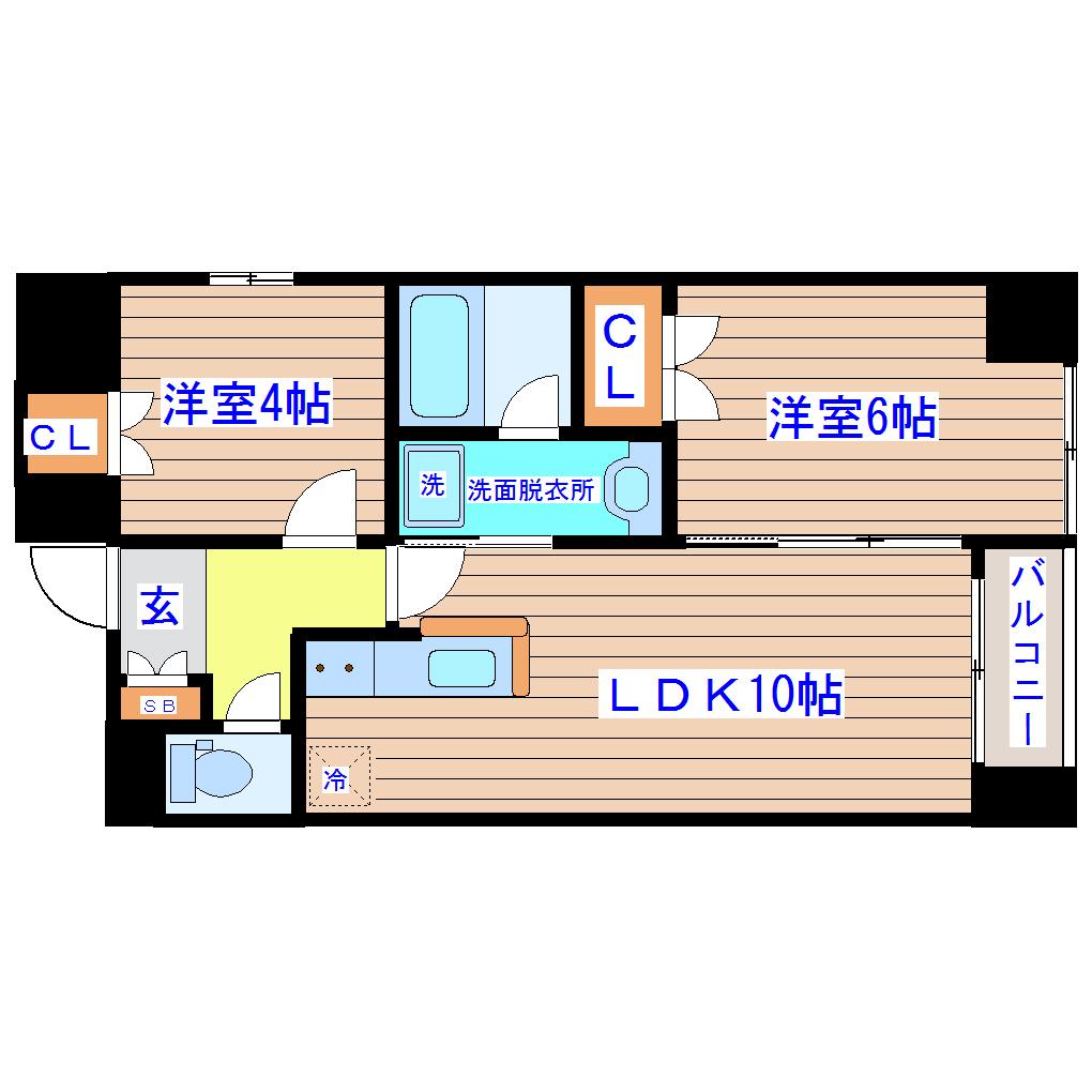 アーレント榴岡(2LDK/5階)の間取り写真