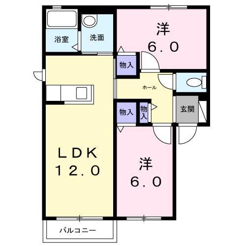 ヴィラ響A棟(2LDK/2階)の間取り写真