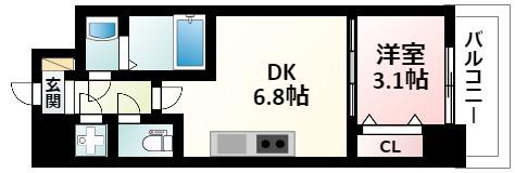 アドバンス江坂ラシュレ(1DK/11階)の間取り写真