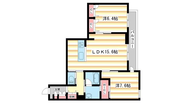 シャトードール リュミエール(2LDK/4階)の間取り写真