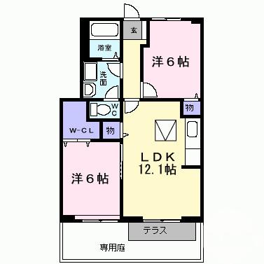 メゾンドヴィラ(2LDK/1階)の間取り写真