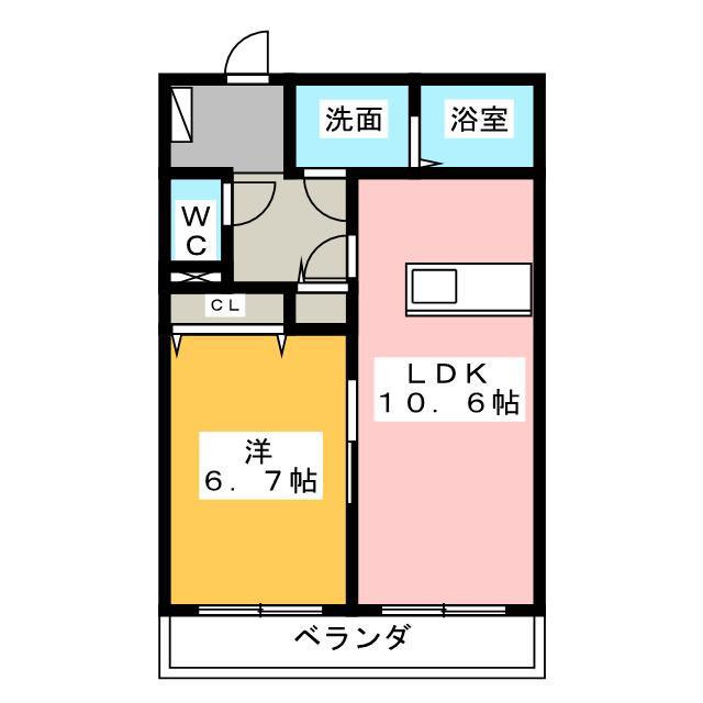 ビューノ市野(1LDK/1階)の間取り写真