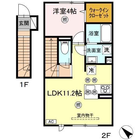 浜乃木レジデンスK(1LDK/2階)の間取り写真