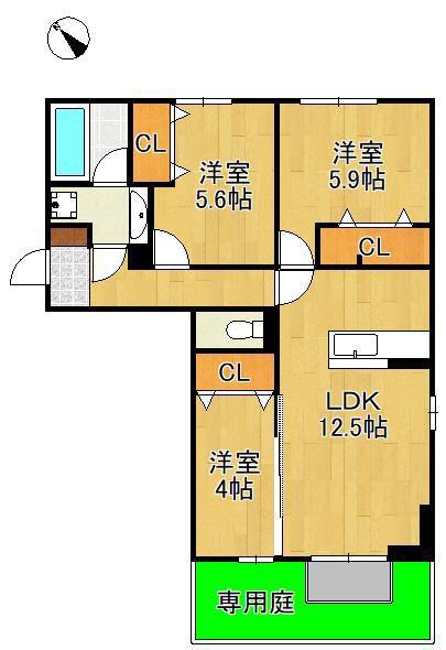 アークパルシモン(3LDK/1階)の間取り写真