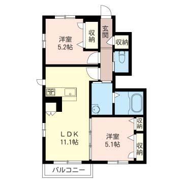 ハイツ・クラベール B(2LDK/1階)の間取り写真