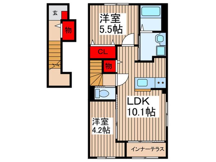 アンソレイユ(2LDK/2階)の間取り写真