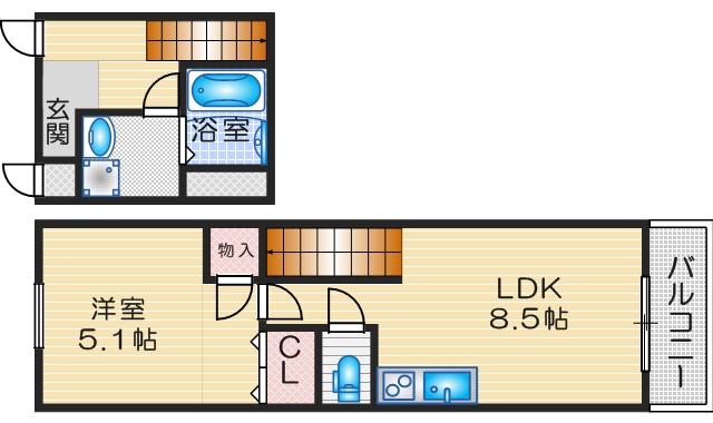 スリーハーブズ服部寿町(1LDK/2階)の間取り写真