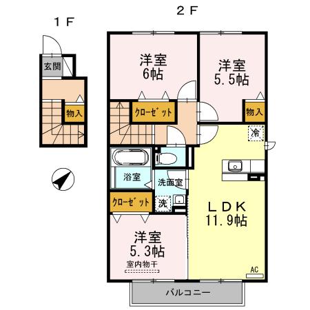 ルミエール B棟(3LDK/2階)の間取り写真