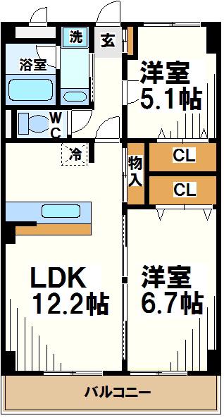 ピュアクレスト(2LDK/5階)の間取り写真