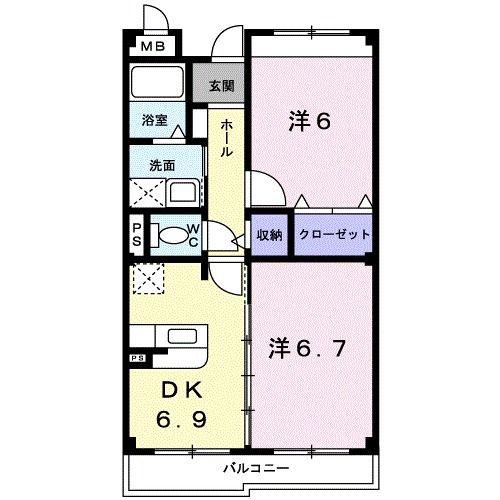 エクシブ(2DK/1階)の間取り写真