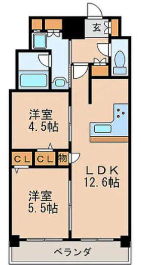 プレサンスジェネ丸の内(2LDK/13階)の間取り写真