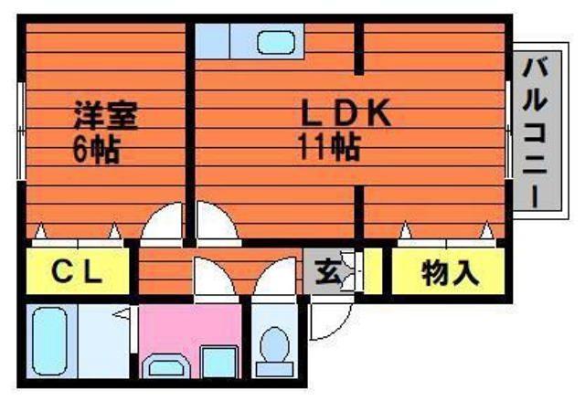 エンリッチみやけB棟(1LDK/1階)の間取り写真