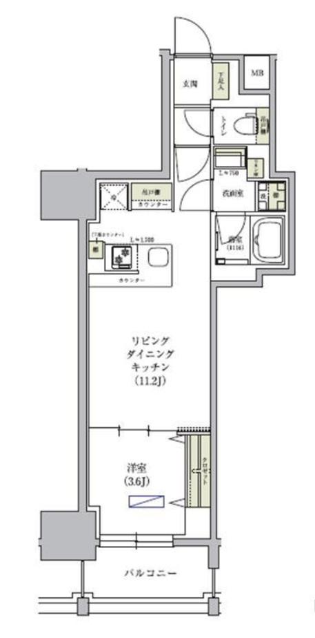 アーバネックス谷町四丁目(1LDK/13階)の間取り写真