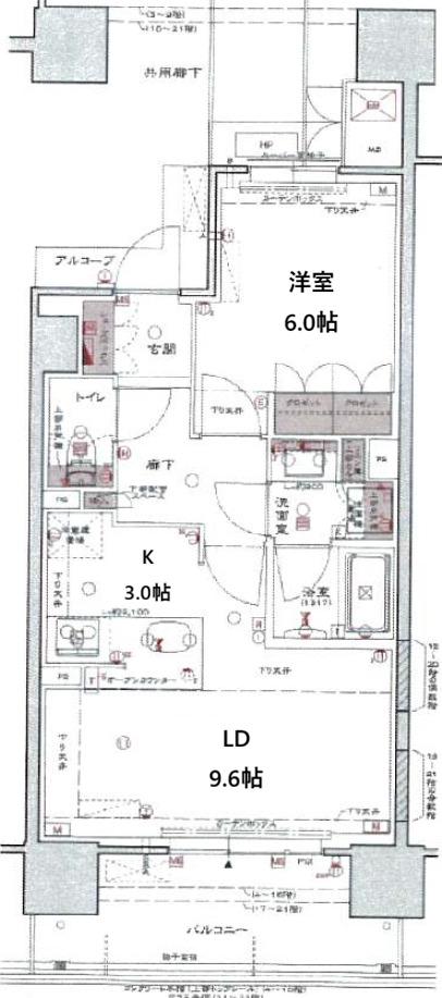 ロジュマンタワー梅田(1LDK/19階)の間取り写真