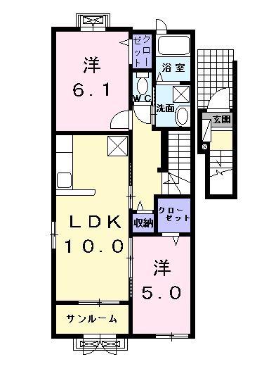 シュガー ムーン(2LDK/2階)の間取り写真