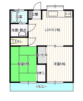 カーディナル(2LDK/1階)の間取り写真