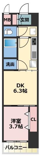 ALIVIS九条(1DK/14階)の間取り写真
